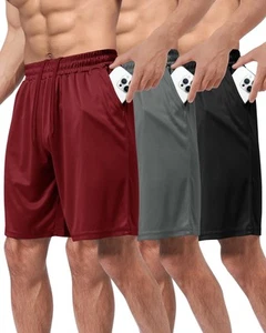 3 Pack Gym Basketball Mens Shorts - Quick Dry Black Workout Athletic Shorts w... - Picture 1 of 6