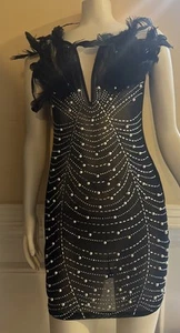 Showgirl Exotic Dancer Dress Feathers Beads Size M/L - Picture 1 of 7