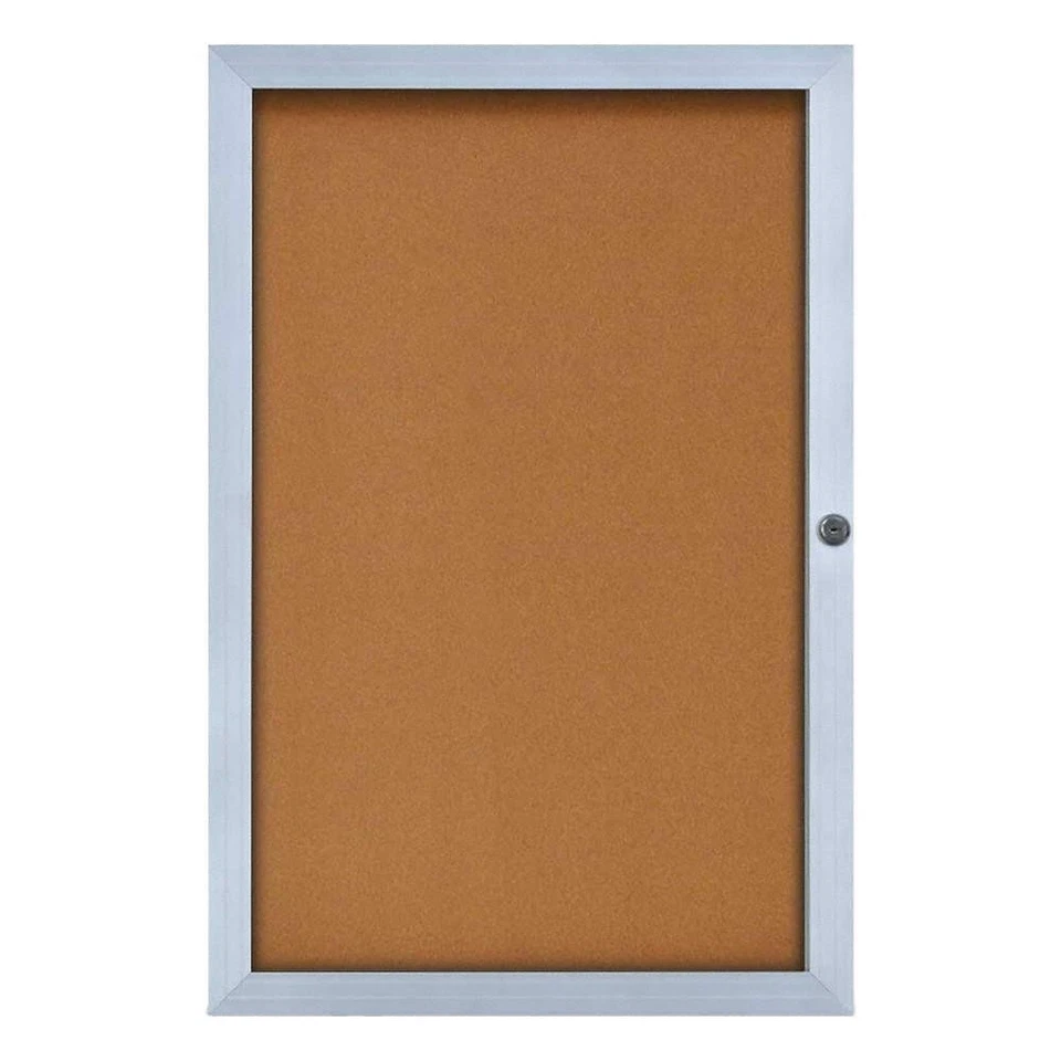 UNITED VISUAL PRODUCTS UVEB2436-SATIN-CORK Enclosed Bulletin Board,Cork,24"x36" - Image 1 of 1