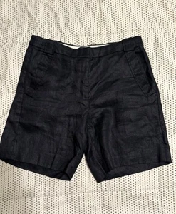 J Crew Black Herringbone Weave Linen High Waist Shorts Size 8 - Picture 1 of 5