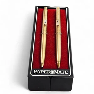 Paper Mate Double Heart Gold Pen & Pencil Set with Case Unused VGC. Made in USA - Picture 1 of 11