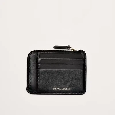 ¡NUEVO! "MINI BILLETERA DE CUERO Banana Republic en negro con cremallera dorada, 3,5x4,75""" Foto 1 de 4