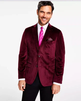 Blazer de terciopelo ajustado Alfani para hombre abrigo deportivo borgoña 38 L NUEVO TSAA1CPU0024 Foto 1 de 4