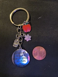 SILVER TONE TEACHER KEYCHAIN WITH APPLE OWL CHARM - Picture 1 of 1