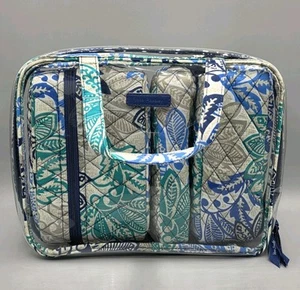 Vera Bradley Cosmetic Travel Set "Santiago" 4-Piece - Blue/Green/Grey - Picture 1 of 10