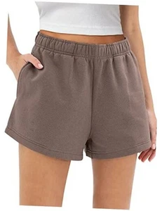 Womens Sweat Shorts Trendy Casual Athletic Running Summer Medium Coffee - Picture 1 of 5