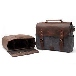 Waterproof Canvas Leather Camera Bag Shoulder Insert Case For Nikon Canon Sony - Picture 1 of 26