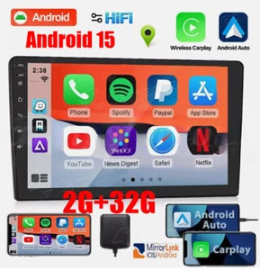 10.1'' Double 2 Din Car Radio Android 15 GPS WIFI BT Carplay Touch Screen Stereo - Picture 1 of 11