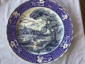 Vintage Japanese Sometsuke Scalloped Landscape Plate - HUGE! - 41.5cm Diameter - Picture 1 of 6