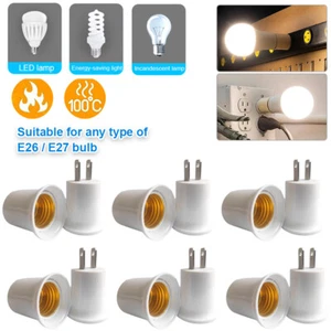 6Pcs Outlet to Socket Adapter Plug-in Light Convert Outlet to Light Bulb E27 E26 - Picture 1 of 11