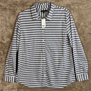 Banana Republic Women's Grey White Striped Long Sleeve Shirt Size XL NWT - Picture 1 of 14
