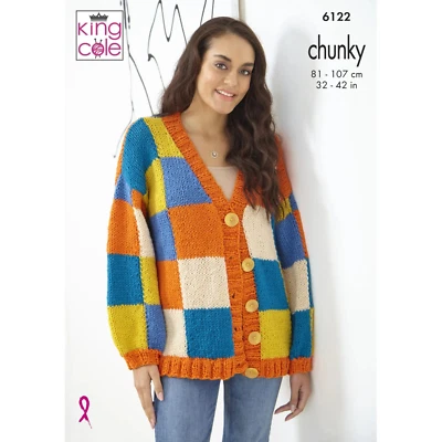 King Cole Pattern Patchwork Cardigans Knitted in Big Value Chunky 6122 - Image 1 of 2