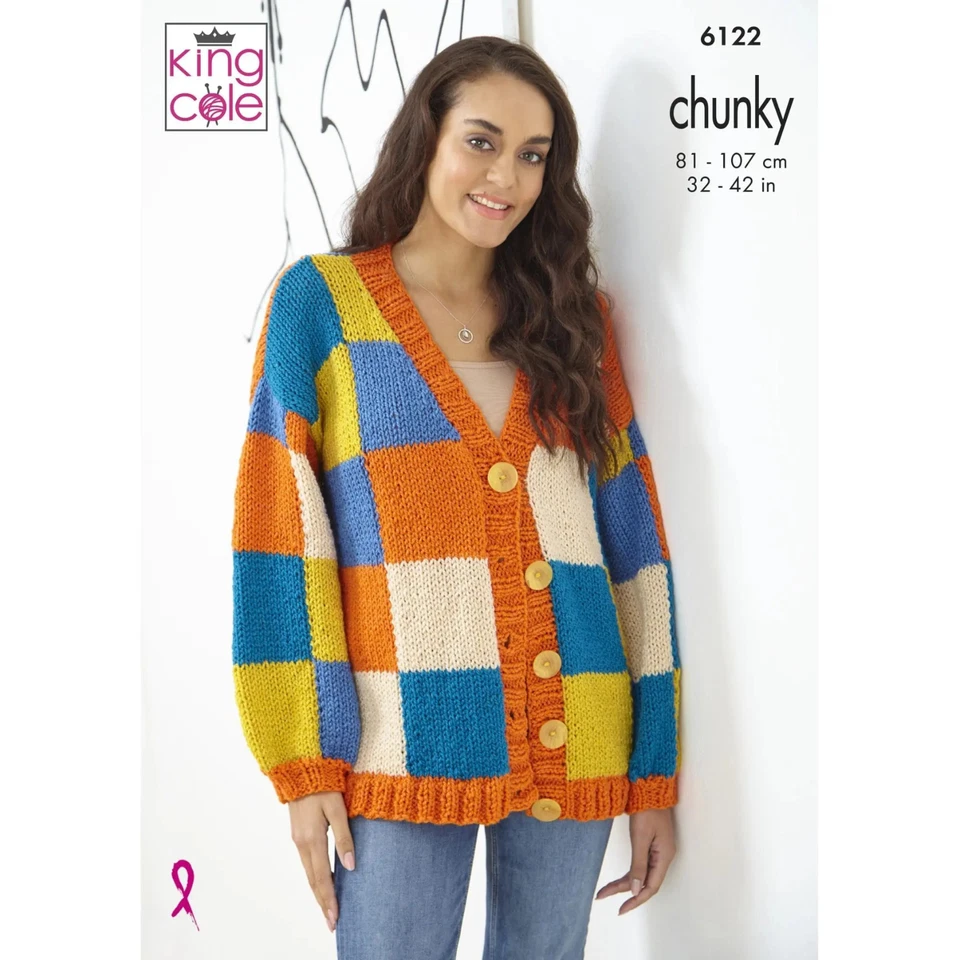 King Cole Pattern Patchwork Cardigans Knitted in Big Value Chunky 6122
