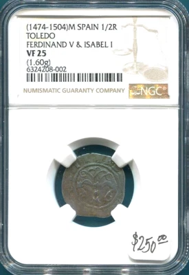 ESPAÑA - HERMOSOS REYES CATOLICOS HISTÓRICOS 1/2 REAL "TOP POP" NGC CALIFICADO EN MUY BUEN ESTADO 25 Foto 1 de 4