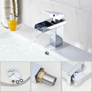 Grifo mezclador en cascada fregadero de baño cromado de EE. UU. grifo de un orificio de una manija grifos - Imagen 1 de 6