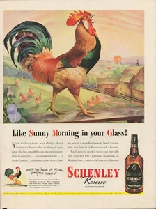1944 Schenley Whiskey Alcohol Vintage Print Ad Chicken Rooster Hen Farm Field US - Picture 1 of 8