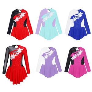 Kids Girl's Ballet Training Skirt Shiny Dancwear Ballerina Dress Long Sleeve - Picture 1 of 44