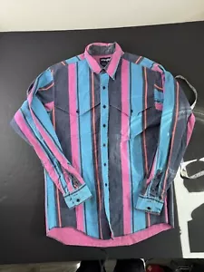 VTG Wrangler Brushpopper X Long Tails Western Rodeo Striped Cowboy Shirt 16.5 36 - Picture 1 of 5