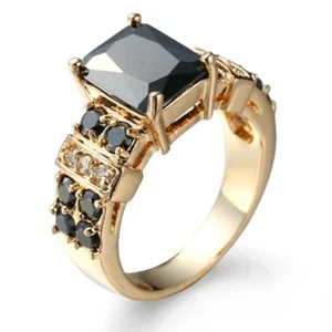 Princess Black / Champagne CZ Band  Women's 14kt Yellow Gold Filled Ring Sz 6-10 - Picture 1 of 8