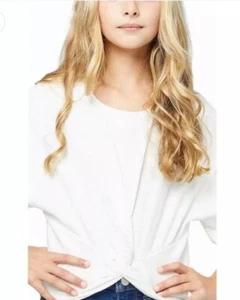 HABITUAL Girl Knot Front Top Cropped Cotton T Shirt Elastic Waist Beige Kids 12 - Picture 1 of 10