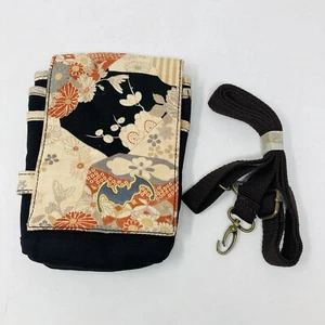 Ripple Canvas Asian Design Brown 8”x 6” Crossbody Bag~Front Pockets With Bat - Picture 1 of 9