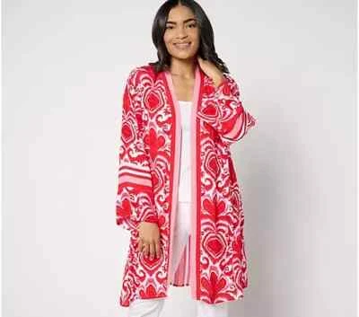 Topper de crepé de rayón estampado Dennis Basso - rojo (talla XL) a647101 Foto 1 de 4