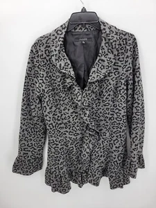 Sandro Studio Jacket Womens Medium Gray Black Animal Print Ruffled Artsy Blazer - Picture 1 of 9