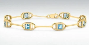 9ct Oro Amarillo Suizo Topacio Azul&Diamante Pulsera 19.1cm - Imagen 1 de 1