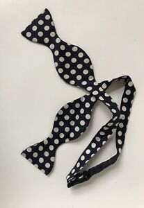 VINTAGE - SILK BOW TIE - SELF TIED - BLUE POLKA DOT - MADE IN ENGLAND- EXC COND