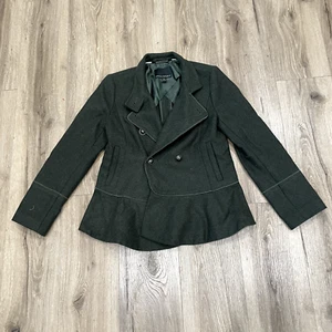 Banana Republic x Mario Bellucci Sz Small Green Wool Military Peplum Pea Coat - Picture 1 of 11