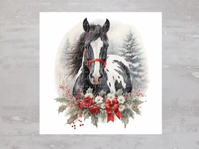 Bloque de edredón de costura artesanal panel de tela de caballo negro floral festivo de Navidad A475 Foto 1 de 4