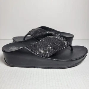 Fitflop Women’s Twiss Black Crystal Twist Leather Toe-Post Sandals Size 9 41 - Picture 1 of 8