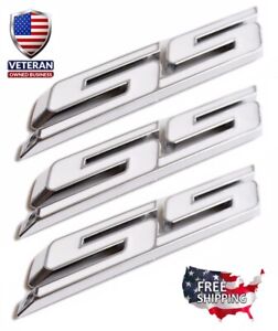 3 WHITE/CHROME SS Badge Fender Trunk Emblem Decal for Chevy Camaro Impala Cobalt