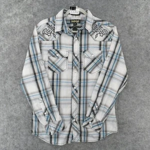 Helix Shirt Mens Small Athletic Fit Long Sleeve Gray Plaid Ornate Goth Grunge - Picture 1 of 12