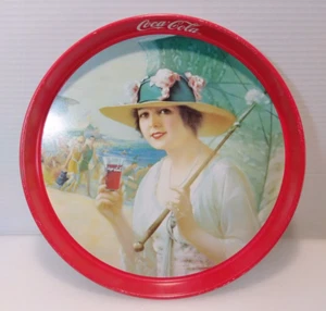 Vintage 1987 Coca-Cola “Girls At The Seashore” Tin Metal Round Serving Tray - Picture 1 of 15