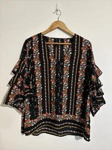 Crossroads Size 14 Women’s Top Blouse floaty floral Black Colourful 3/4 Sleeve - Picture 1 of 12