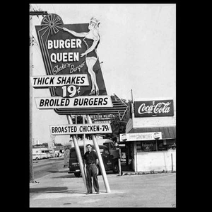 Burger Queen Diner PHOTO Vintage Restaurant Sign Burger Joint Coke Shakes - Picture 1 of 1