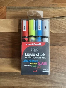 Uni-ball Liquid Chalk Marker 4 Pack 1.8-2.5mm Bullet Tip White Red Yellow Blue - Picture 1 of 3