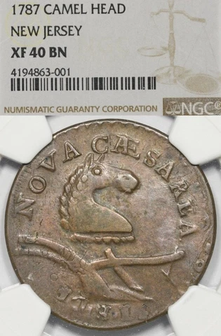 1787 New Jersey NGC XF40 Camel Head Struck Over Connecticut Colonial Copper Cover