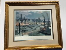 John Stobart "Pittsburg Water Street by Gaslight 1899" Well framed