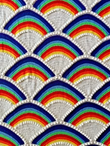 Handmade Crochet Afghan Blanket Rainbow & Clouds Scallop Throw Vintage 54 x 100 - Picture 1 of 7