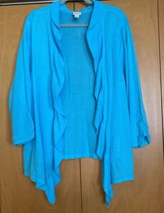 Chicos Open RUFFLE Front size 4  Cardigan Sweater 3/4 Sleeve Turquoise - Picture 1 of 7