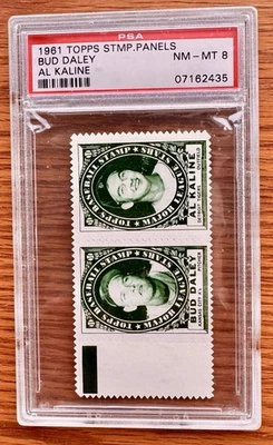 AL KALINE 1961 Topps Stamp Panel Kaline Daley PSA 8 NM-MT Rare With Tab - Image 1 of 4