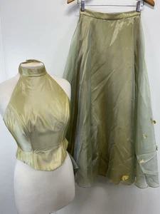 Vintage Cache 2-teiliges Maxirock-Set 4 grün Neckholder-Top Chiffonrock Y2K Fee launisch - Bild 1 von 15