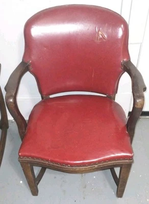 Vintage Red Leather Wood Arm Chair - Image 1 of 4