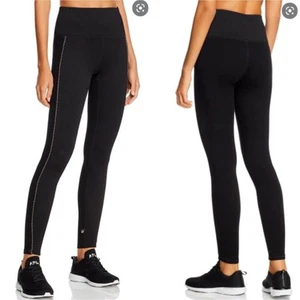 Terez Pintuck Ribbed Leggings Textured High Waisted Athletic Black Medium NWT - Picture 1 of 11