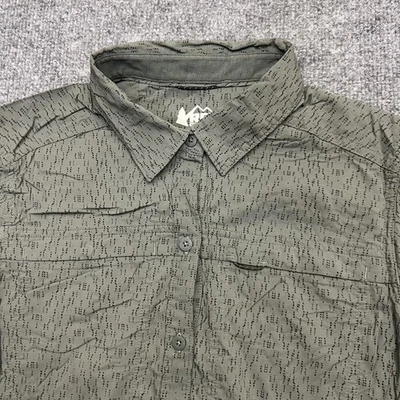 REI Co-op 衬衫女式小号绿色短袖远足纽扣前襟 — 第 1/4 张图片