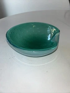 Murano Seguso Blue Green Ashtray 6.75”Dx2.5”H - Picture 1 of 12