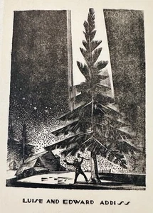 Lynd Ward Holzstich "Seasons Greetings" Hütte SELTENER Druck auf Taschentuch Addiss - Bild 1 von 12