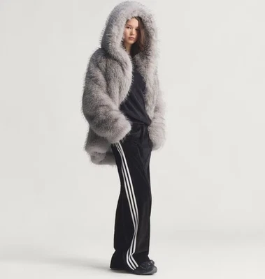 ADIDAS WOMENS NEW FUR JACKET WITH HOOD GREY TWO JW7329 SZ MEDIUM SOLD OUT! - Image 1 of 4
